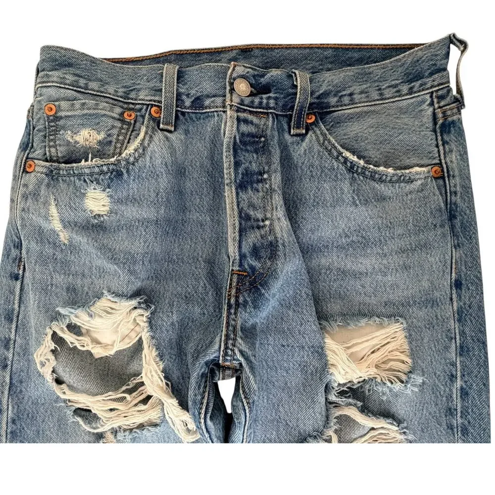 Levi's 501 Mens 30x30 Blue Distressed Ripped Jeans